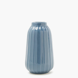 blaue Keramik-Vase mit Strukturstreifen